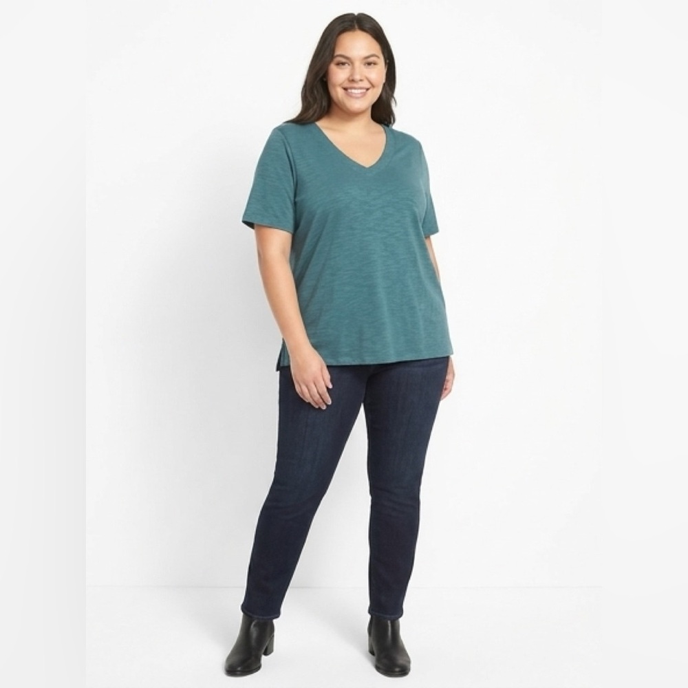 J. Jill Pima Slub Elbow Sleeve Tee XL Teal Green Soft Stretch Top